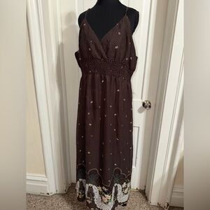 Women’s 3X Lambina Elegant Brown Floral Women's Dress